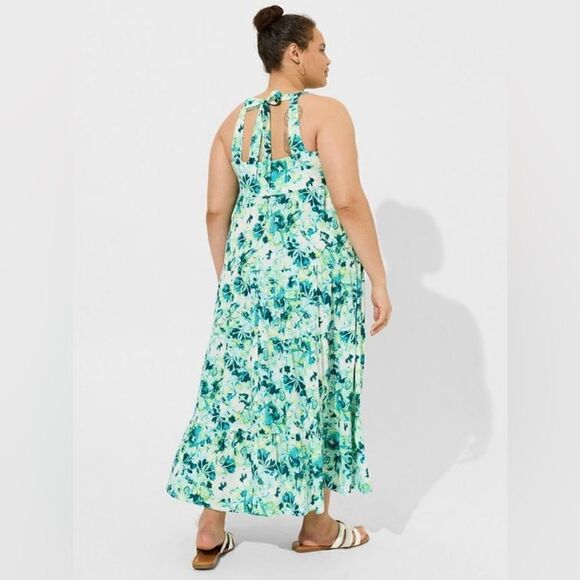 Torrid Maxi Gauze Halter Tiered Dress Watercolor Floral 3X (22-24) NWT IN PKG - Picture 3 of 6